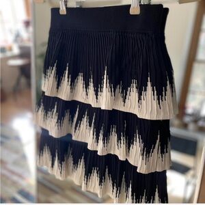 Maje Black and Cream Tiered Mini Skirt